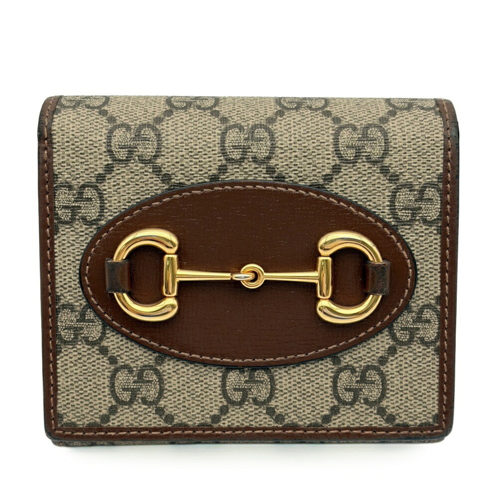 Gucci GUCCI Bi-fold Wallet Horsebit 1955 GG Supreme Canvas Leather Compact 62...
